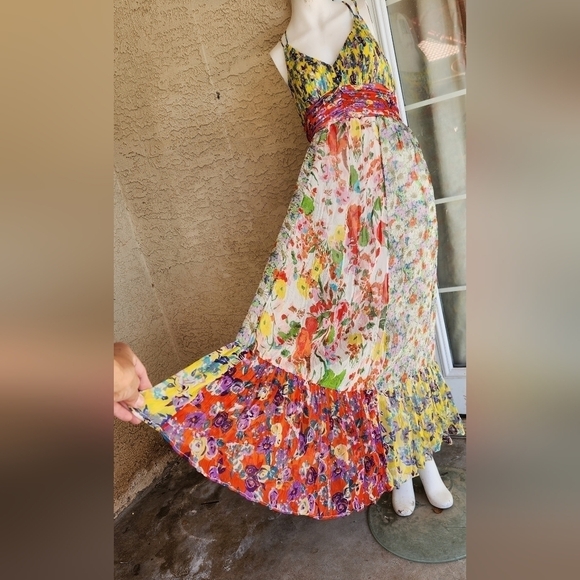 Anthropologie Malibu Floral Maxi Dress Flounced Hem Multicolor - Picture 6 of 12